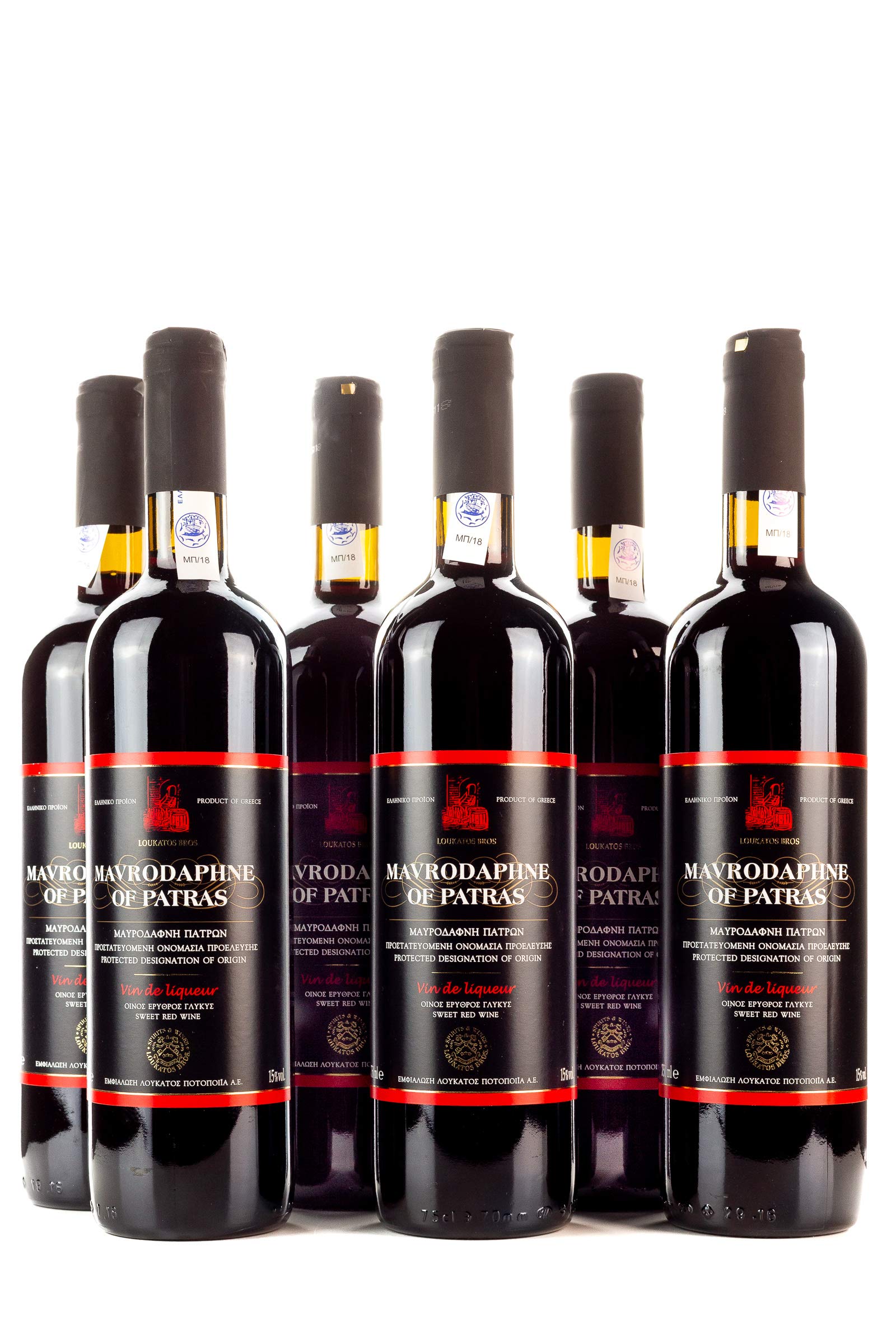 6x 750ml Mavrodaphne Loukatos Rotwein im Set 15% Vol. griechischer Süßwein Likörwein Dessertwein + 2x 10ml kretisches Olivenöl Sachet zum testen gratis