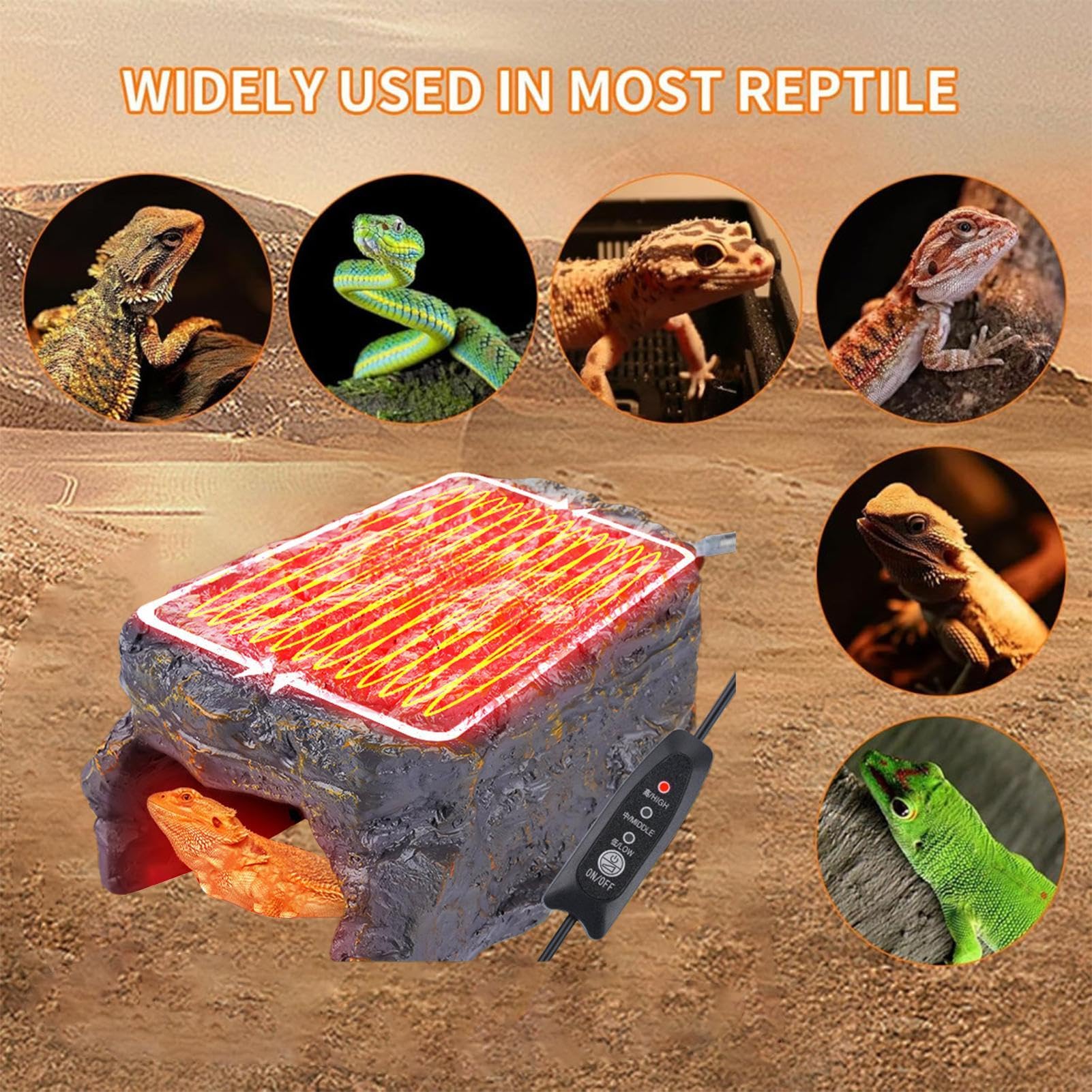 Heizfelsen für Reptilien – Simulationsstein aus Kunstharz mit beheizter Eidechsenszene für Reptilien | Haut und Höhle für Reptilien, Tankzubehör, Wohndekoration für
