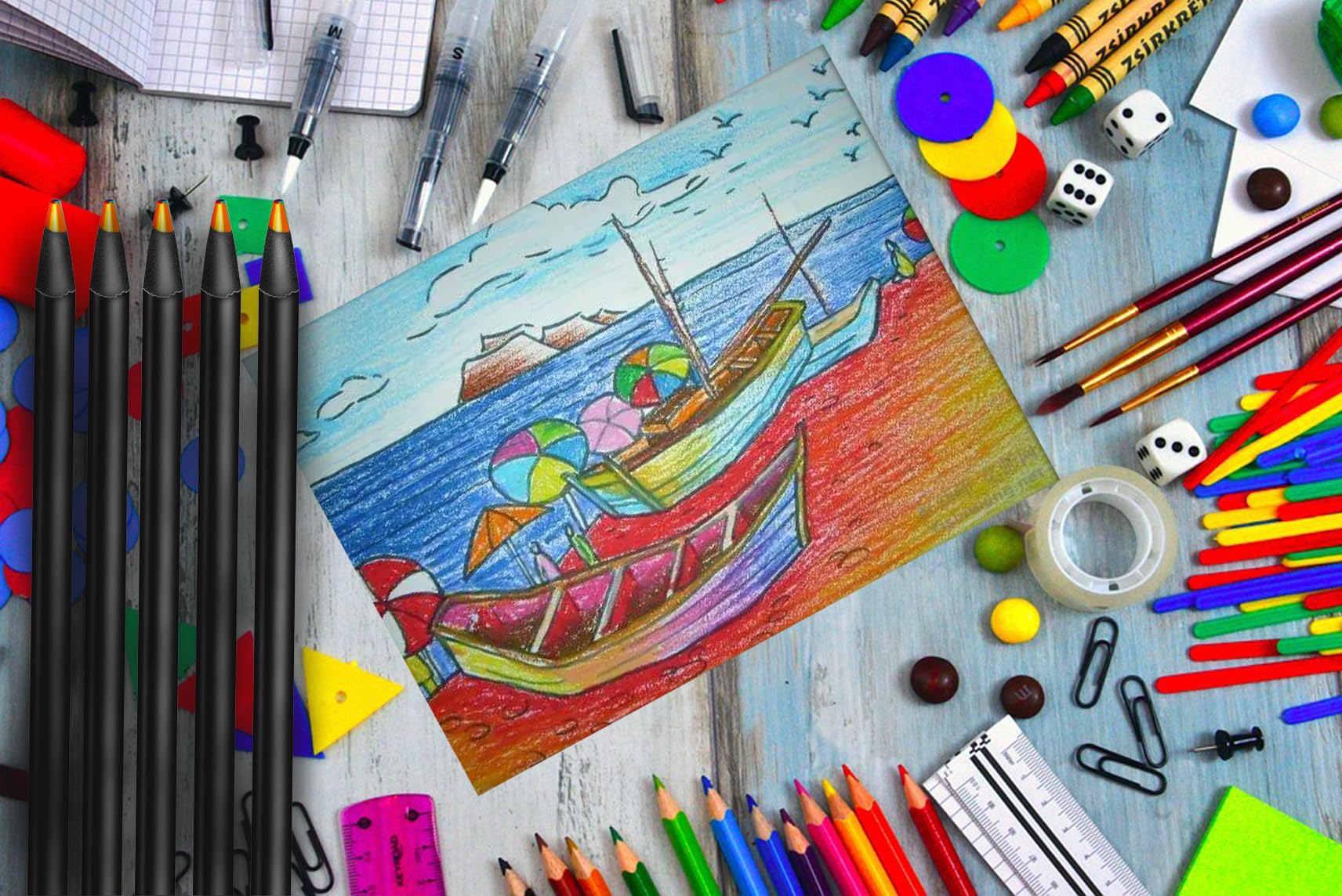 Sipiris Juego De 24 Lápices De Colores Arcoíris 7 En 1 – 17.8 Cm De Madera, Mina Gruesa, Ideales Para Dibujo, Escuela Y Regalos Infantiles
