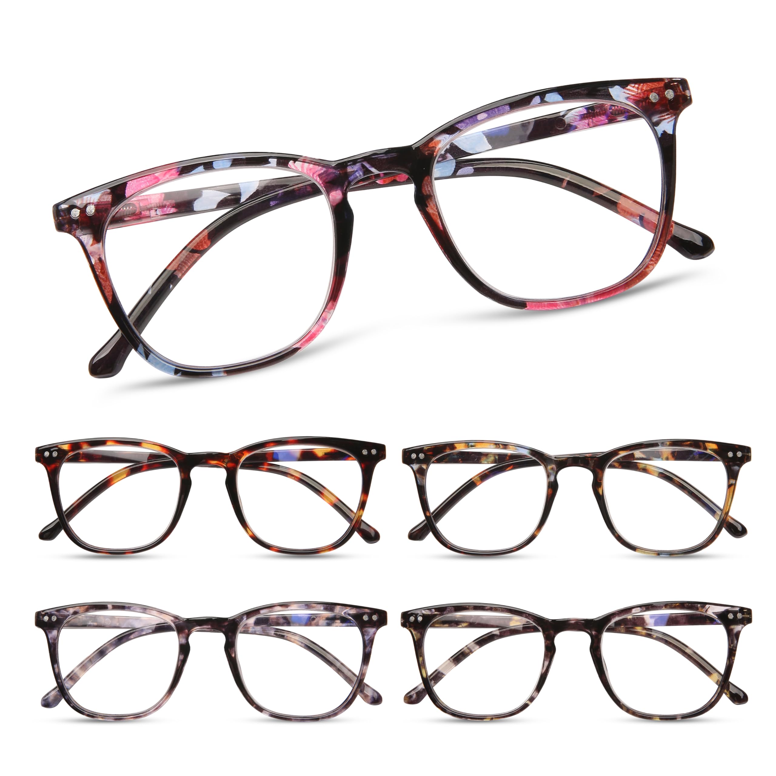 Dolarosey reading glasses for women,Blue Light Blocking Fashion Pattern Print Spring Hinge Computer Readers,Cheaters