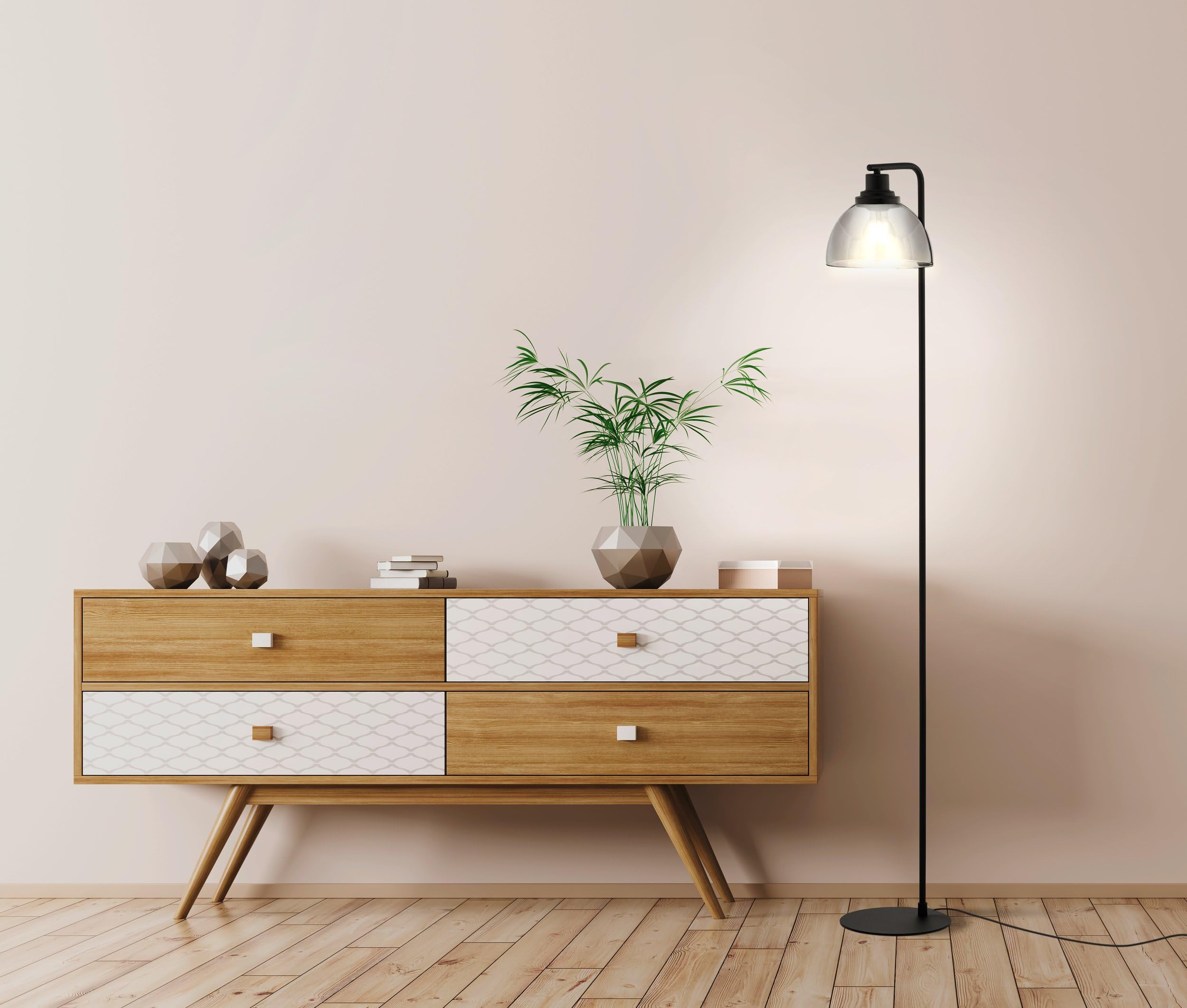 EGLO lampa podłogowa Beleser, elegancka lampka z metalu w kolorze czarnym i z przydymionego szkła w kolorze czarno-transparentnym, oświetlenie do salonu z włącznikiem nożnym, E27