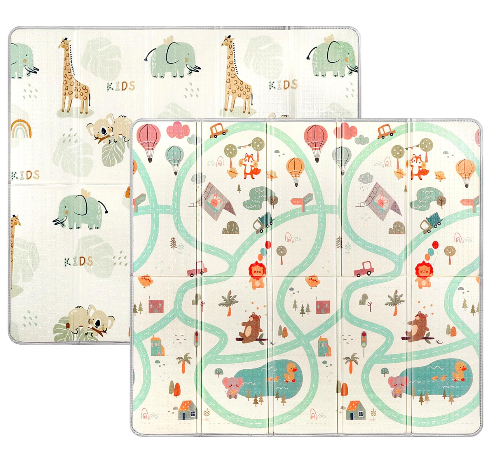 Krabbelmatte Baby Große, Spielmatte Baby Faltbar 180x200x1 cm, Wasserdichte & Rutschfeste Babymatte mit Tragetasche, Doppelseitige Faltbare Spielmatte, Baby matte für Baby & Kinder