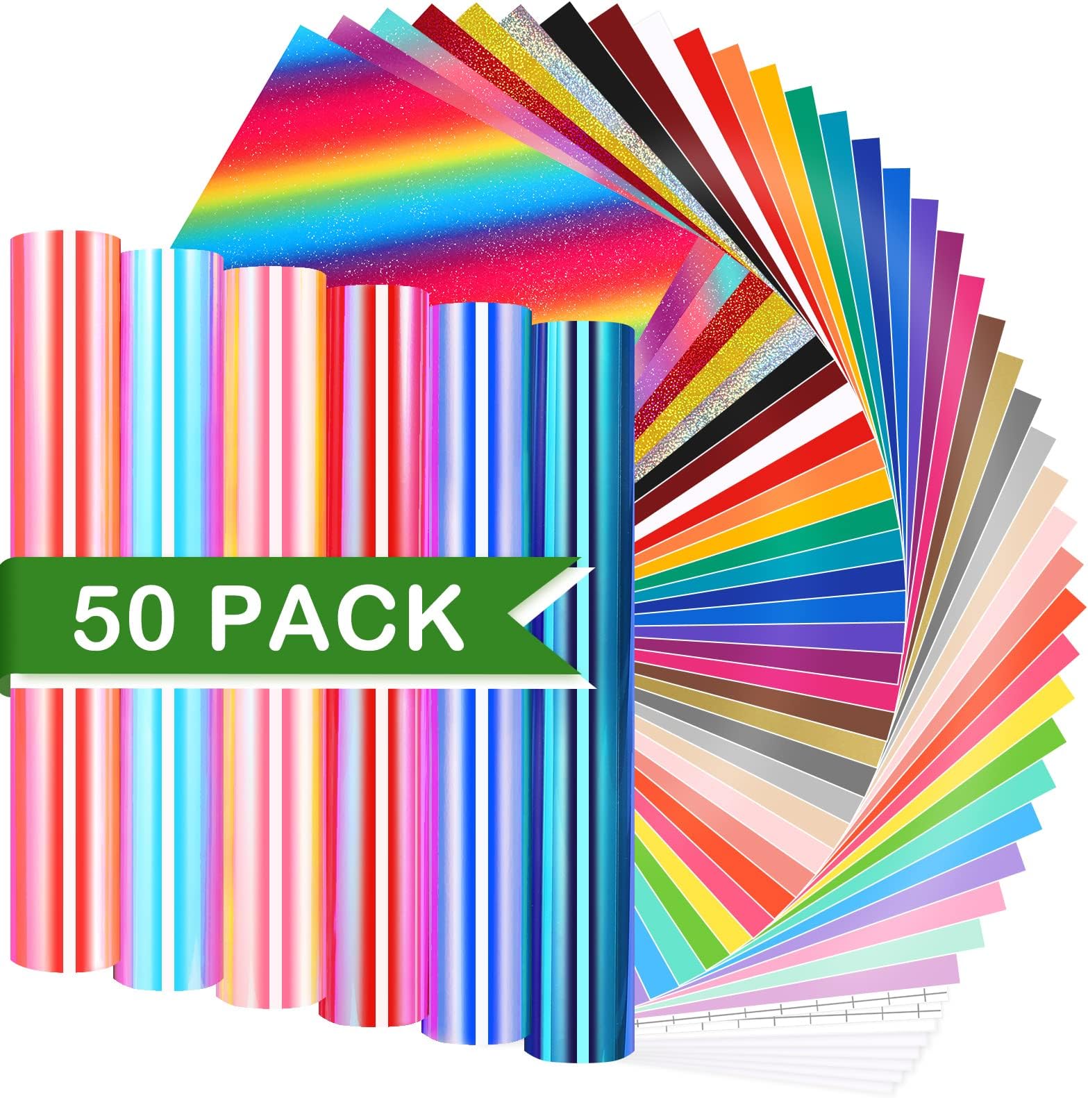 WRAPXPERTPermanent Vinyl for Cricut 50 Sheets,12"x12" Adhesive Vinyl Bundle in 42 Colors with Holographic Vinyl and Transfer Tape for Crafts,Home Decor,Lettering