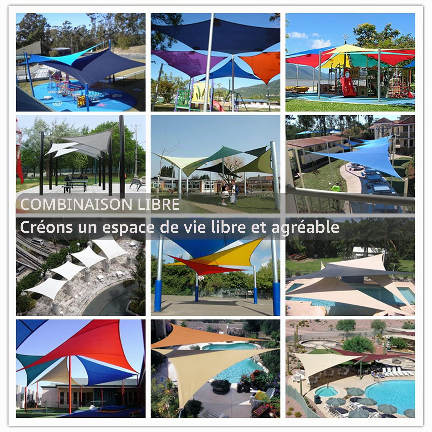 Voile D'Ombrage Rectangulaire avec 3X6m, pour Jardin Terrasse Camping, ImperméAble Et RéSistante, Dpe Respirant Anti UV Auvent Tissu ImperméAble à l'eau, Couleur crème