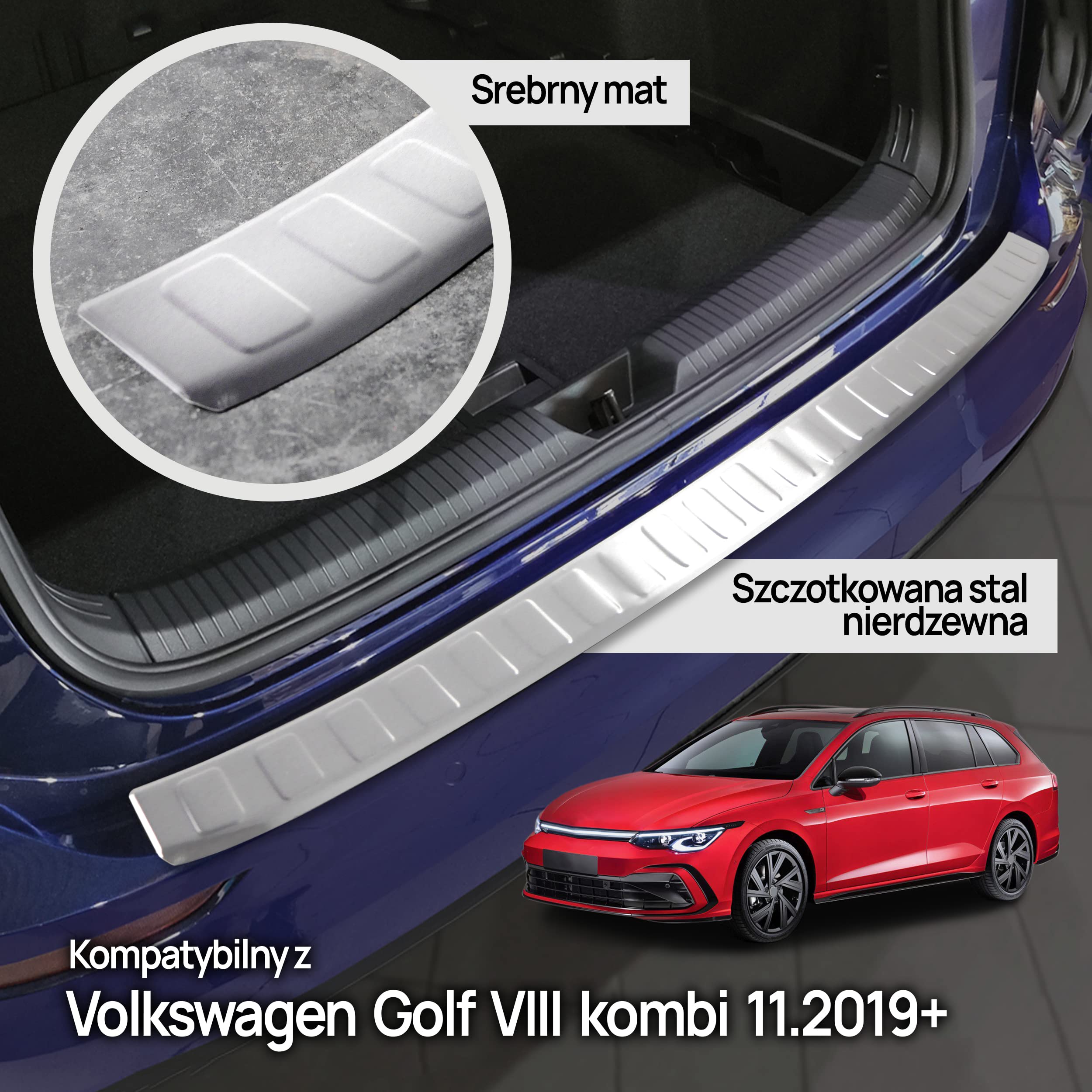 CHROMEMASTER| Listwa Ochronna Tylnego Zderzaka | Pasuje do VW Golf 8 Kombi 11.2019- | Stal Nierdzewna Szczotkowana, Srebrny Mat | Listwa Chroni Lakier Tylnego Zderzaka przed Uszkodzeniem