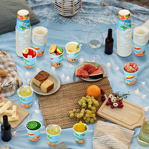 Miniatura 3 de 100 vasos de papel desechables de 8 onzas con temática de océanos, vasos de papel desechables de dibujos animados para baño, enjuague bucal, vasos