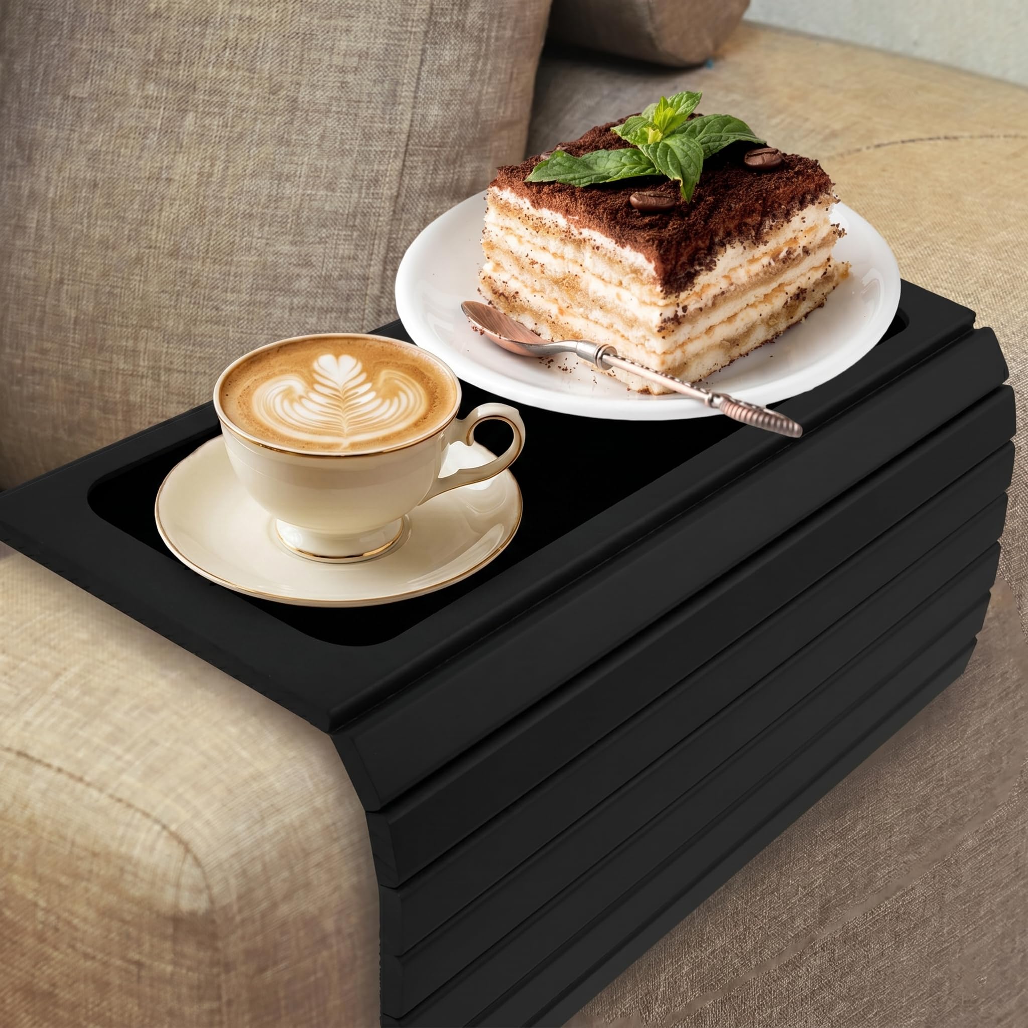 Wooden Sofa Arm Tray, Foldable Couch Tray Table, 43.1× 34cm Sturdy and Robust Sofa Armrest Organiser Couch Protector Trays Non-Slip Sofas Arm Table for Drinks, Remote, Snacks, Phone, Magazine