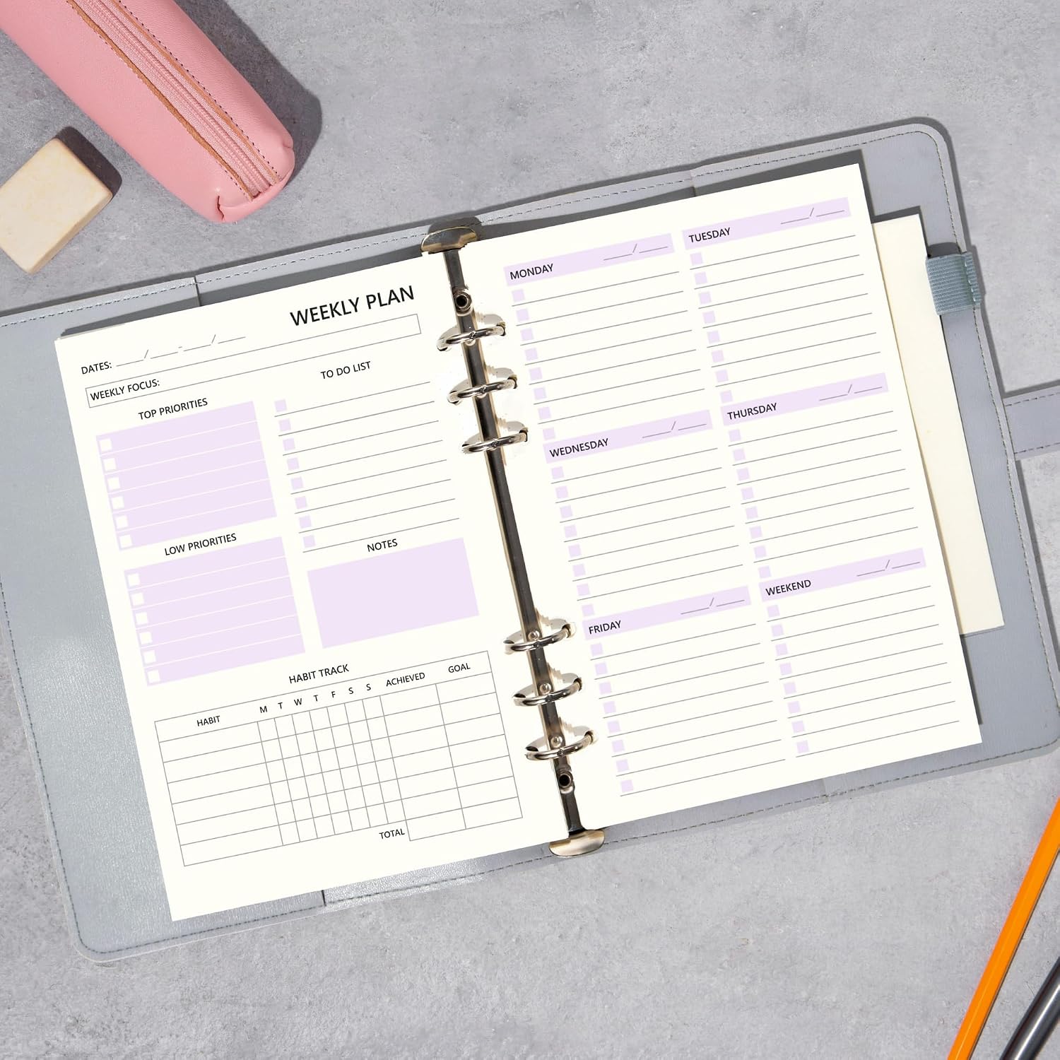 A5 Weekly Planner Inserts, 100 GSM Thick Paper, 6 Hole Punch, Undated Weekly Planner Refill, Habit Tracker & To-Do List image 2