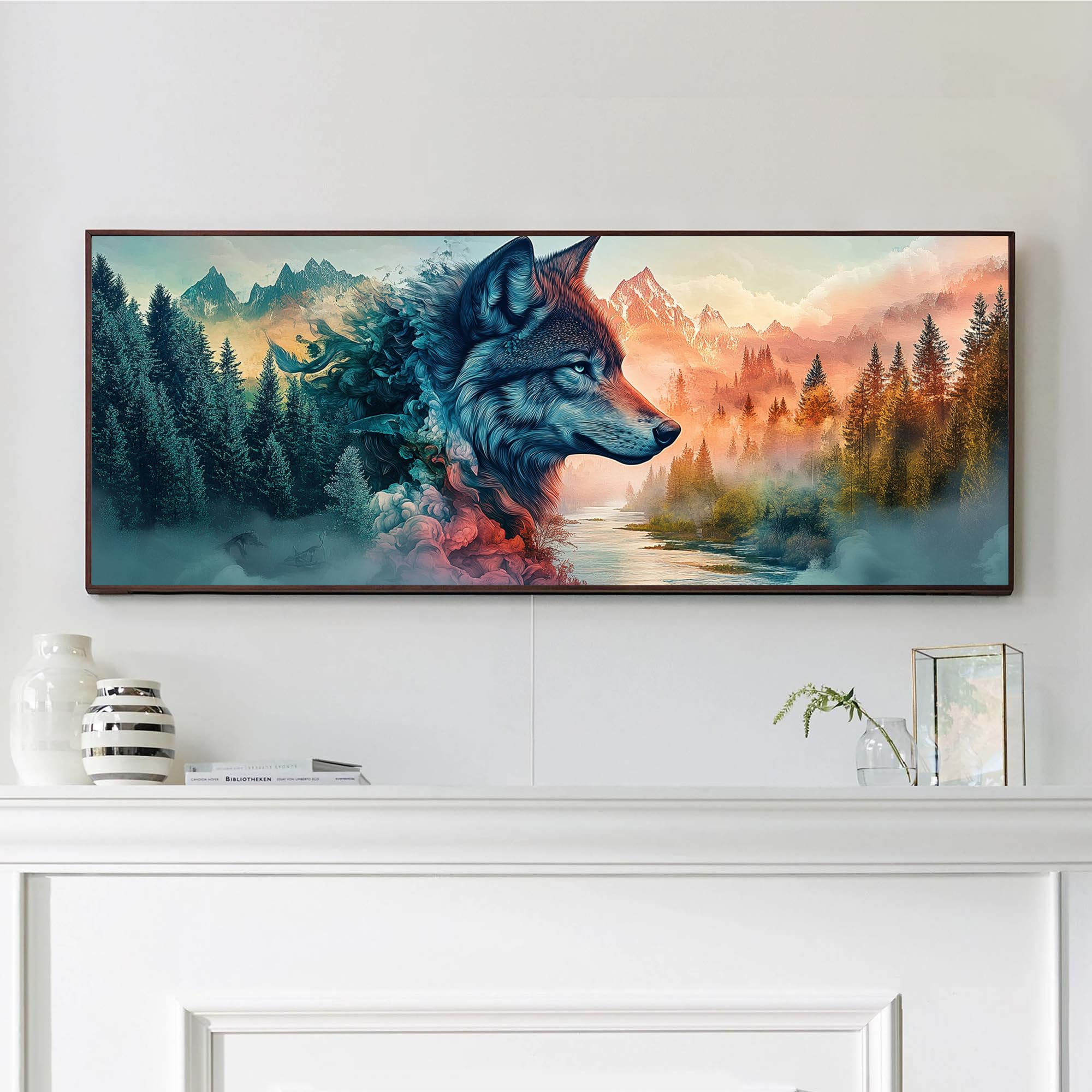 VAIIEYO 5D DIY Wolf Large Diamond Painting Kit, Large Diamond Art for Adults Forest Animal, Paint with Round Full Drill Crystal Rhinestone Diamonds Gem Art for Home Wall Decoration Gift 12X31Inch