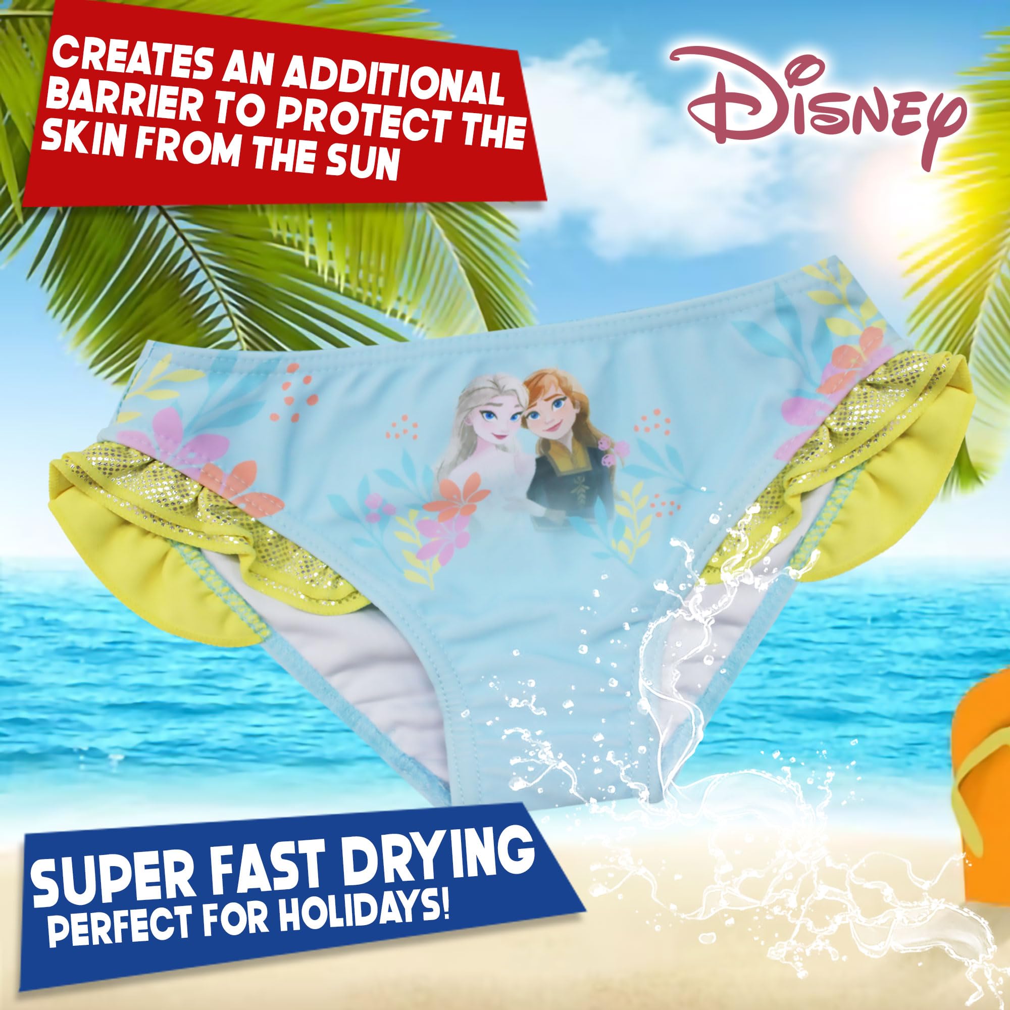 Disney Bañador slip playa para niña Frozen Elsa y Anna con volantes 6657, turquesa, 8 años
