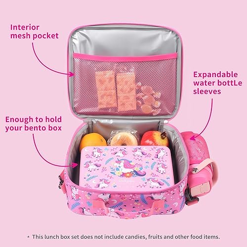 Miniatura 7 de rockpapa Lonchera Bento de 5 compartimentos para niños con utensilios y botella de agua aislada y bolsa de almuerzo con correa, sin BPA, juego de