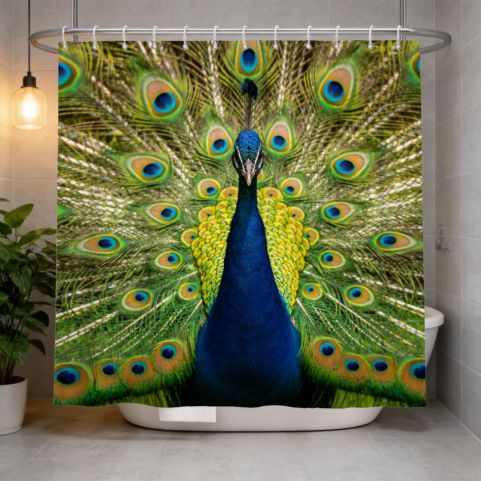 Hongduo 3D Peacock Feather Shower Curtain for Stalls Bathtubs Nature Bathroom Decor Shower Curtain Set Polyester Fabric Waterproof 180x180cm/71X71 Inch with Hooks