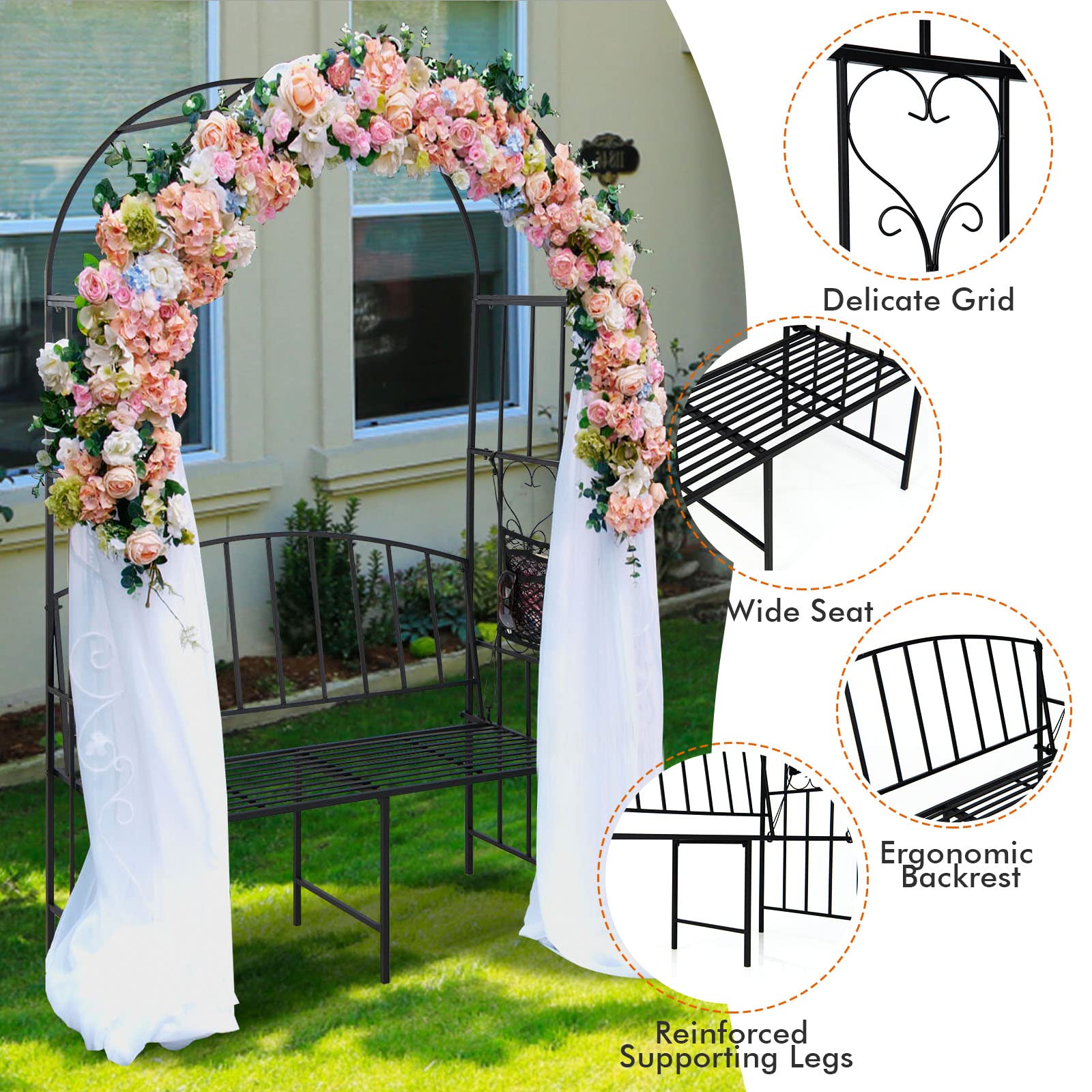 Amazon.com : Giantex 81in Metal Garden Arch with Bench, Outdoor