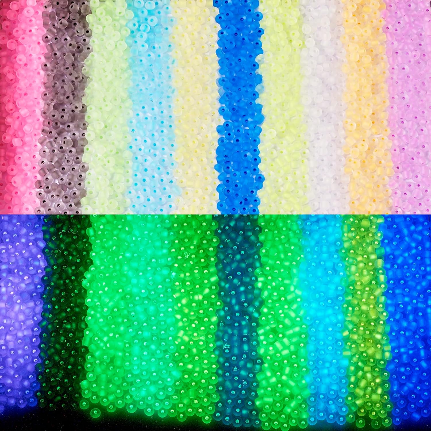 100G 4mm Glass Seed Beads 6/0 Frosted Glass Bead Glow in The Dark Pony Beads Luminous Seed Beads Bracelet Loose Beads for Women Jewelry Making Earring Necklace Crafts