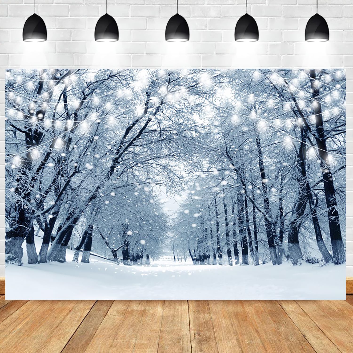 8x6ft Winter Forest Backdrop Bokeh Glitter Snow Scene Photography Background Snowflake Wonderland Natural Landscape Banner Decorations Christmas Party