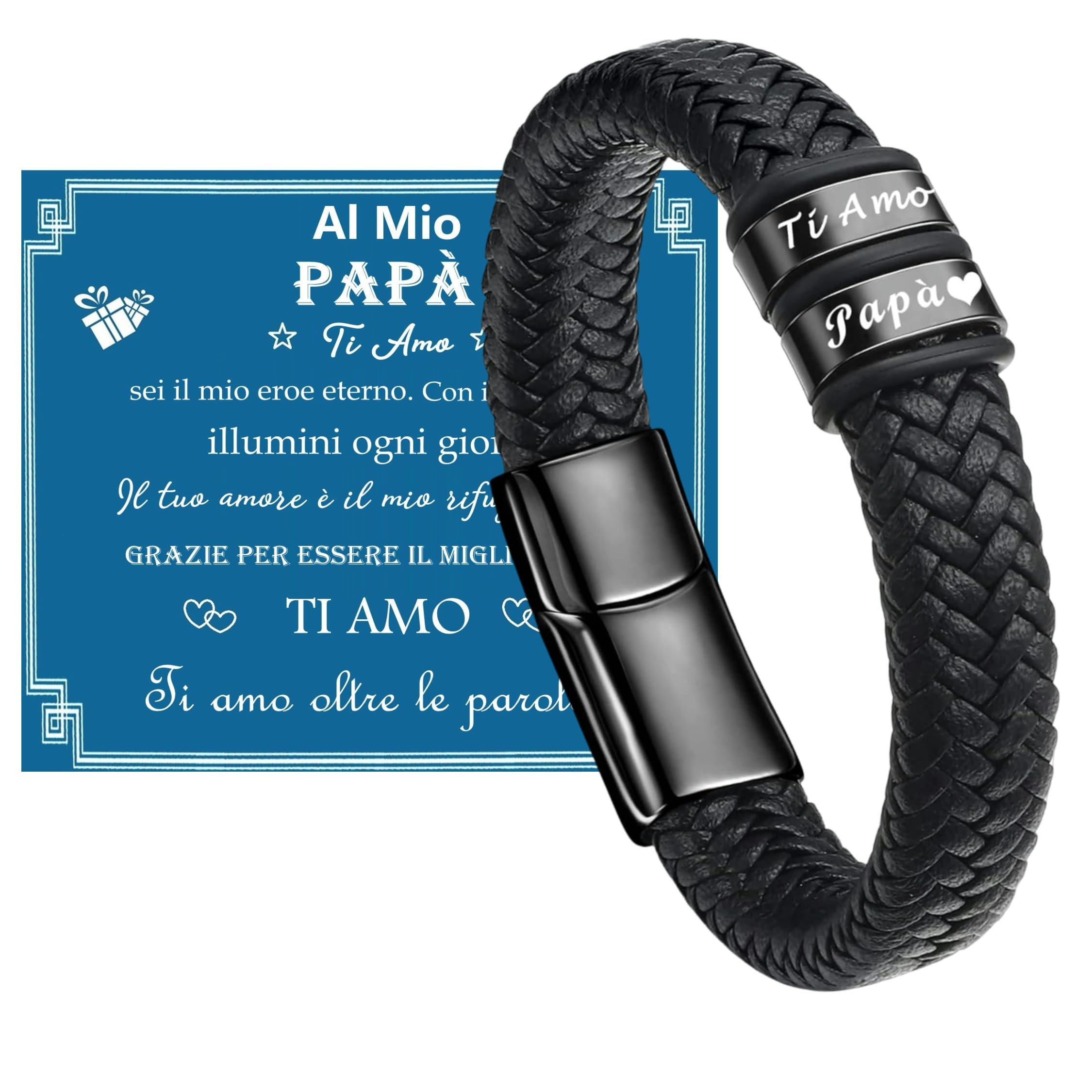 Gkmamrg Regalo per la festa del Papà Bracciale Regali - Incisione “Ti Amo Papà” intrecciata in vera pelle Braccialetti - Regalo per la festa del papà