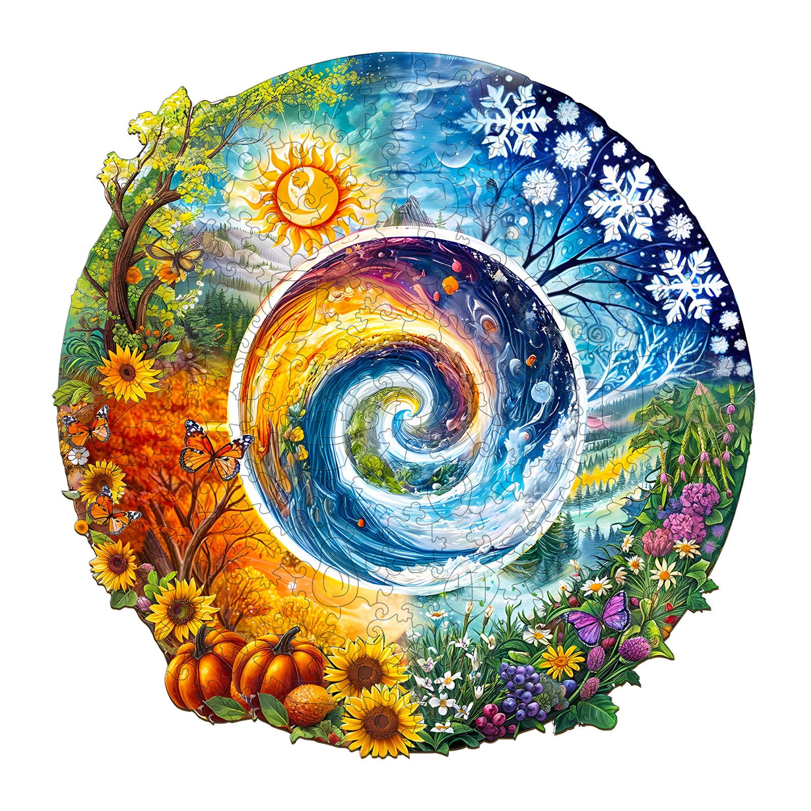 KAAYEE Wooden Puzzles for Adults, 3D Visual Effect Seasons of Life Wooden Jigsaw Puzzle Unique Shape Wood Puzzle Adult, 3D Effect Flat Puzzle Birthday