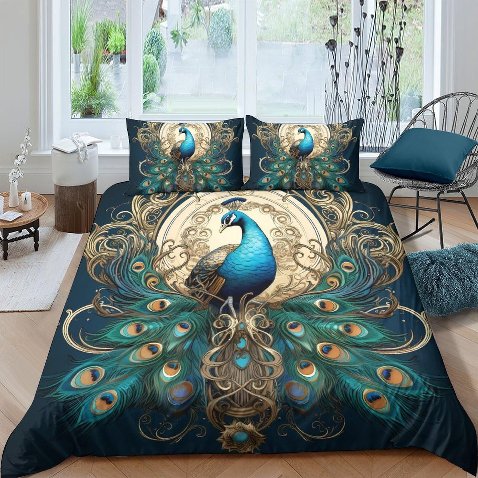 Ctjqhvkz Style-7 3D Printed Peacock Royal Blue Fitted Sheet Microfiber Soft Decorative Baroque Mattress Cover For Bedroom Guest Room Dorm Decor Single（135X200cm）
