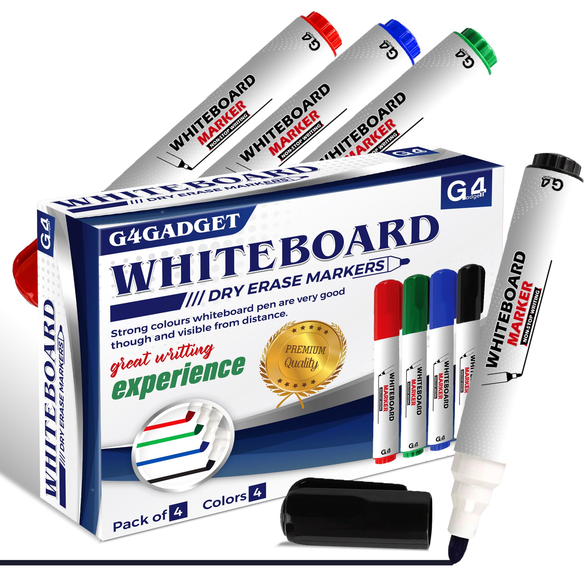 Eziglide 4-Pack Chisel Tip Whiteboard Markers Set – Erasable Dry Wipe Pens For Writing, Whiteboard, Flip Charts, Schools, Teachers - 4 Assorted Colours (Black, Red, Blue & Green - View #10