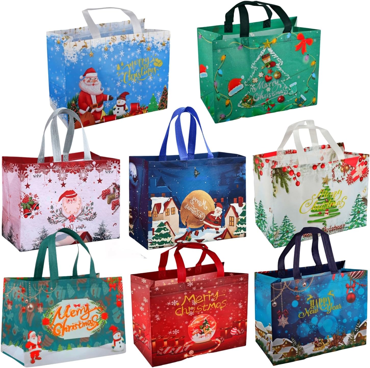 BOSNN 8 Pack Christmas Gift Bags Large Christmas Gift Bags
