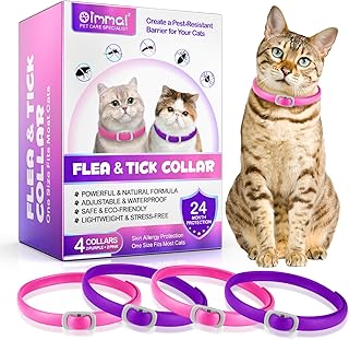 Tick Flea Collar Cat Flea Collar for Cats, Pack of 4 Against Larvae and Eggs - Eliminates and Kills - Protects the Animal and Habitat, Effective Protection for 24 Months, Adjustable and Waterproof product image
