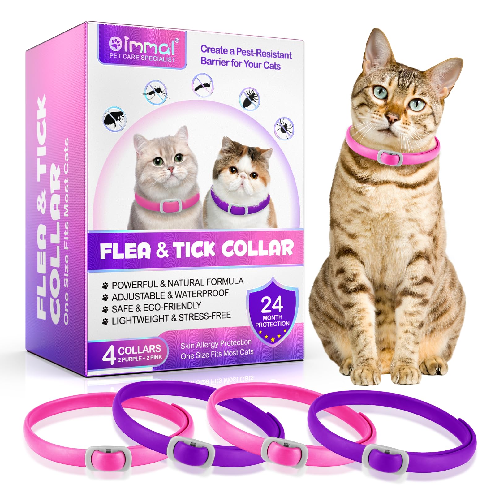 Cinta Adhesiva De Pulgas Para Gatos, Collares De Pulgas Para Gatos, 4 Piezas, Protección Contra Larvas Y Huevos - Protección Animales,Protección Efectiva Durante 24 Meses, Impermeabilización Ajustable