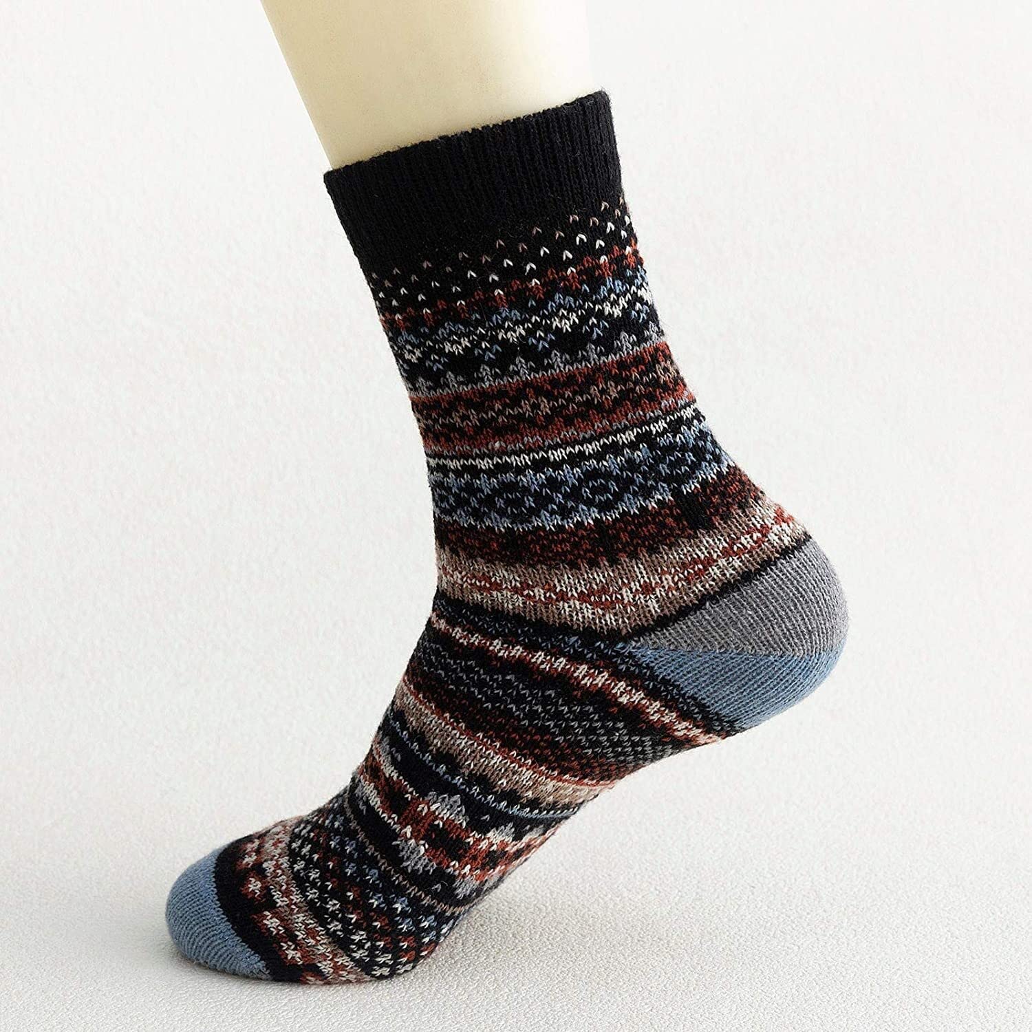 Skarpetki Oddychające 5 Par Męskich Ciepłych Skarpet Dziewiarskich, Retro Etniczne Skarpetki Do Wiązania Dla Mężczyzn Zagęścić Termiczne Antypoślizgowe
