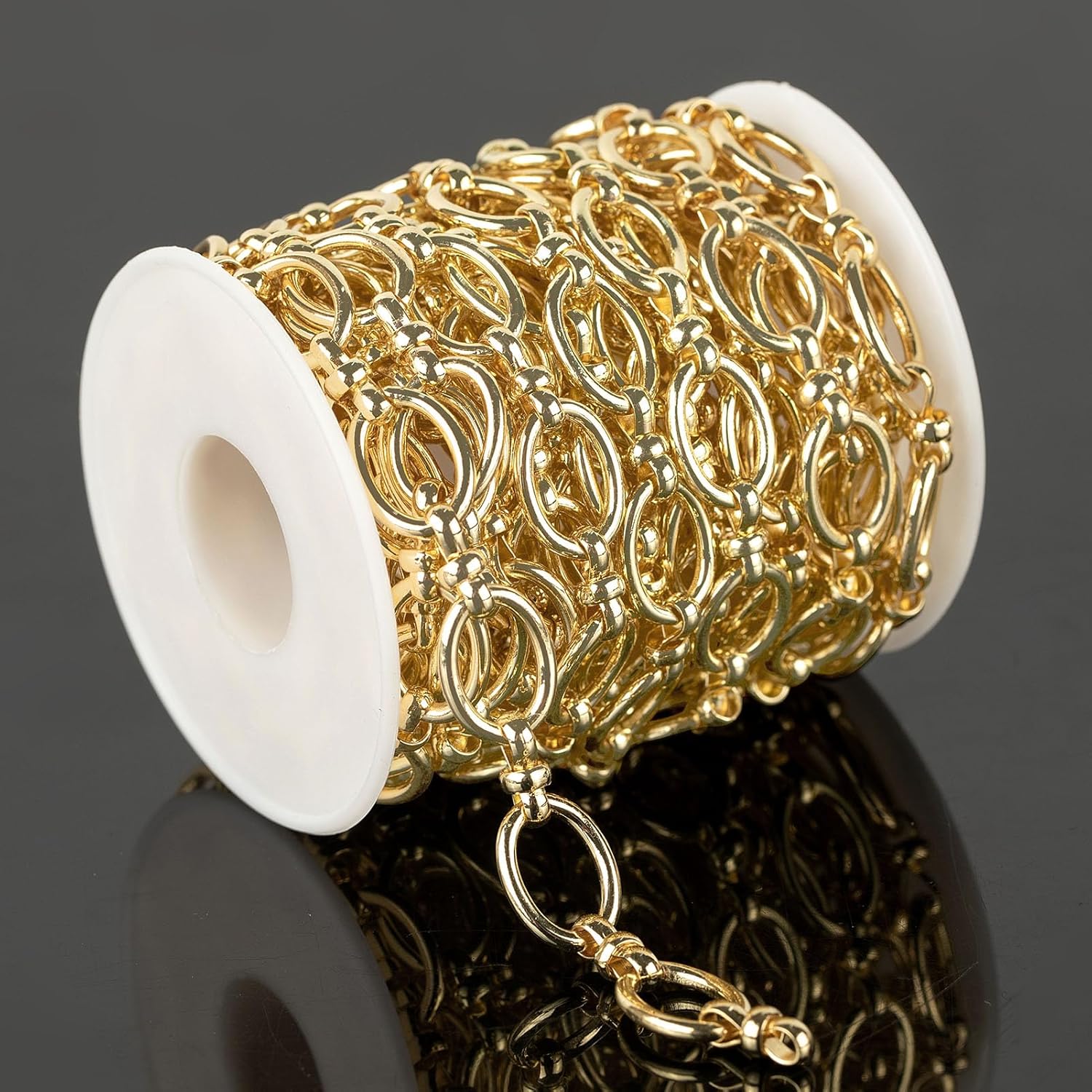 KYUNHOO 5 Meters Soldered Circle Rolo Chains Bulk 16K Gold Plated Iron Jewelry Chain Roll Jewelry Making Chain Supplies DIY Crafts Chain