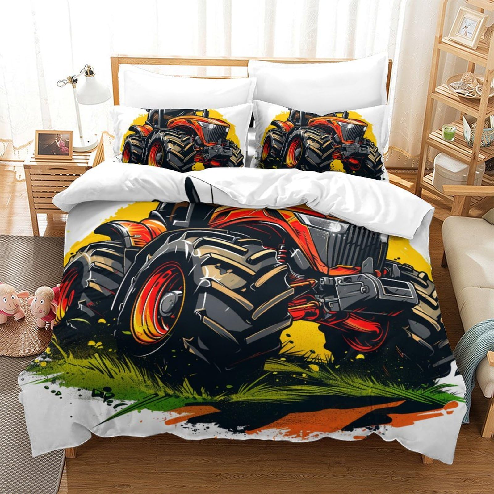 Housse de couette tracteur 200x200 literie microfibre hypoallergénique ado