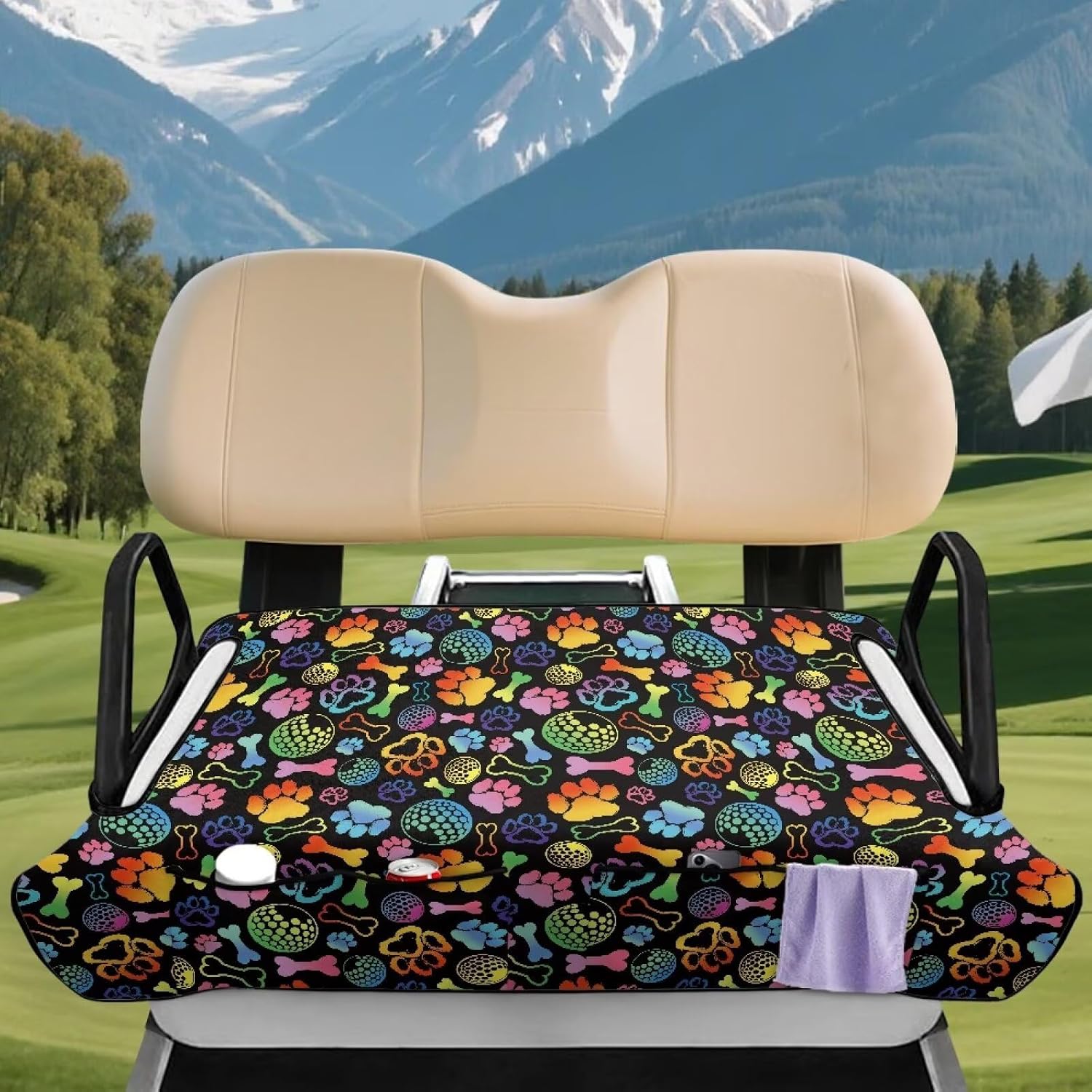 Colorful Dog Paw Golf Cart Seat Covers for Women Lightweight Golf Cart Seat Blanket Fit for Club Car Seat Covers with Pockets image 3