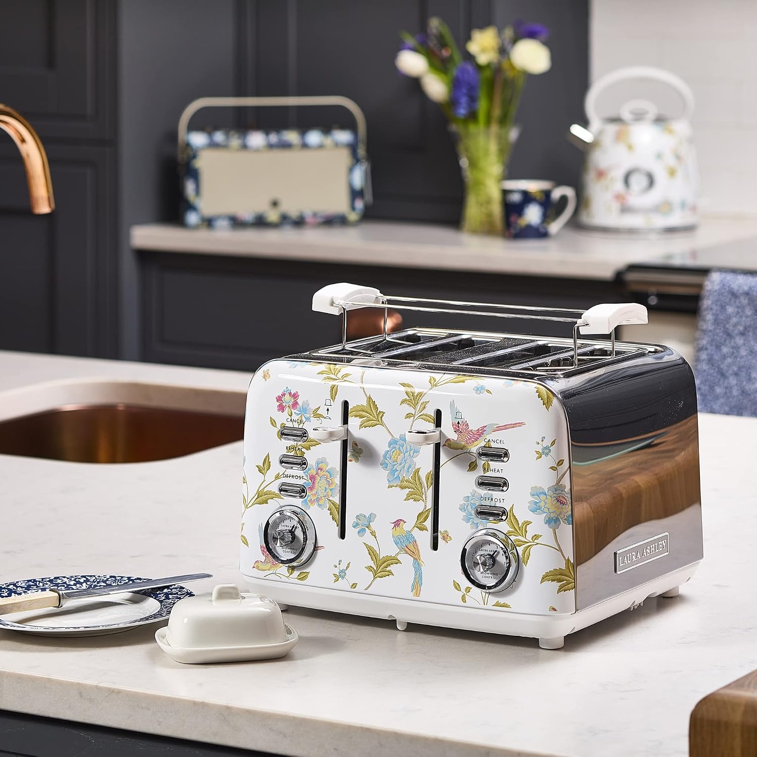 Laura Ashley Elveden White 4 Slice Toasters Wide Slots By VQ - Multi Functional 4 Slot Toaster Stainless Steel with 7 Variable Browning Control, Defrost & Reheat Mode - Bread... - Image 2