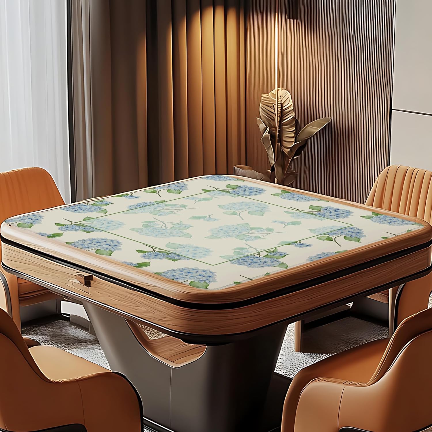 Blue Hydrangea Flower Mahjong Mat for Table 31.5 x 31.5 in, Grandmillennial Blue Floral Cottagecore Anti-Slip Mahjong Table Cover Tablecloth for Poker Board Card Tile Game Dominoes