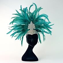 Zizi Showgirl Headdress w/Aurora Borealis Glitter Base -Seafoam