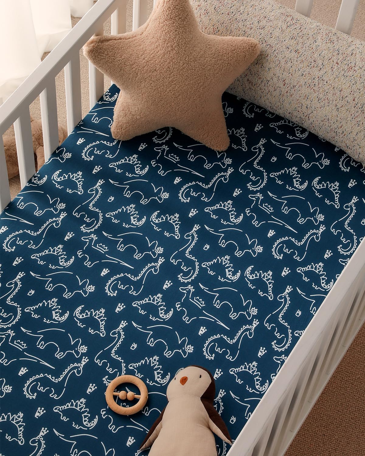 Yoofoss Baby Crib Sheets 2 Pack for Boys and Girls - 52x28 Fitted Crib Sheet Neutral Fits for Standard Crib and Toddler Mattress, Ultra Soft Breathable Microfiber Dark Blue Dinosaurs - Image 7