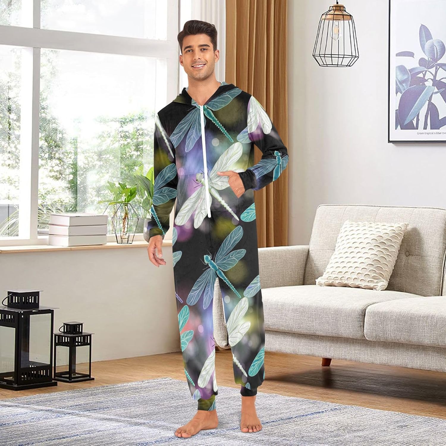 GAIREG Colorful Dragonfly Adult Onesie Pajamas for Women, Men's Women's Christmas Onesie