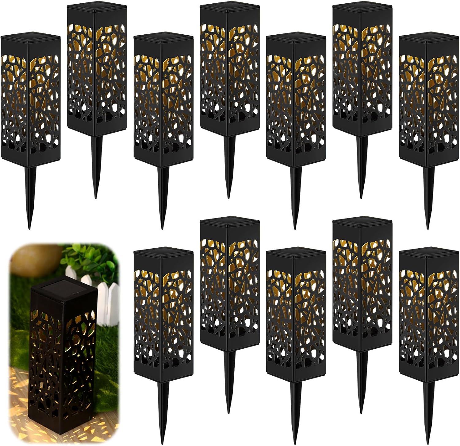 VIHOSE 12 Pcs Solar Pathway Lights Waterproof Solar Powered Outdoor Lights 11.4 Inch Outdoor Lamp Decorations for Garden Yard Patio Walkway Driveway Outside, Warm Color