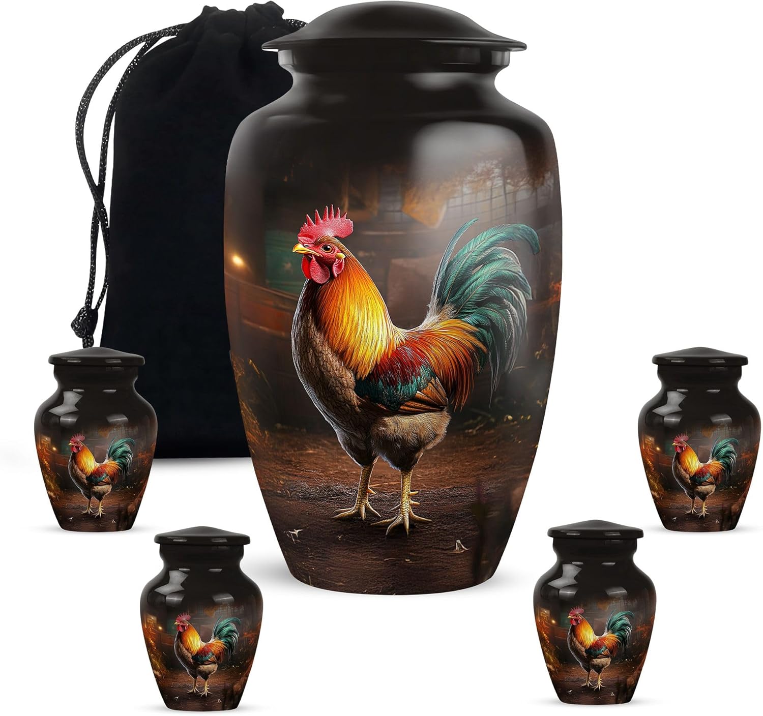Chicken Urn - Cremation Urns for Adult Ashes Women - Large Urns for Human Ashes Adult Man - Cremation Urn - Decorative Funeral Keepsake for Male & Female (Combo of 5, 10 Inch & 3 Inch)