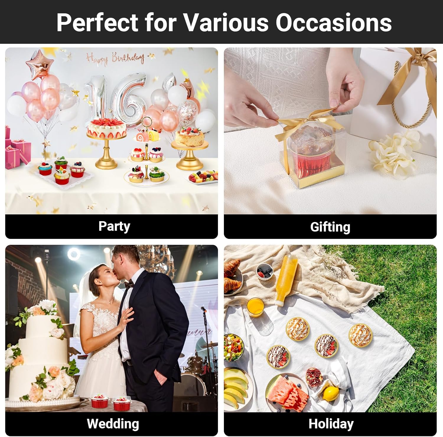 EUSOAR Cupcake Containers with Lids, 25pcs 5oz Disposable Ramekins Aluminum Foil Dessert Baking Cups Liners, Mini Muffin Creme Brulee Ramekins Cheesecake Pan for Catering Wedding Party Favor-Red+Gold