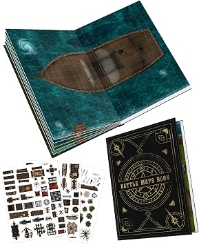 CZYY DND Battle Map Book, Reusable RPG Terrain Kit for Miniature Battles | 32 Dry & Wet Erase Maps, 100+ Scenery Decals, 1 in Grid, Lay-Flat Design, Fast Setup for Campaigns & Game Nights