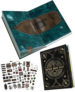 CZYY DND Battle Map Book – 32 Reusable Dry/Wet Erase Mats with 100+ Scenery Decals, 1" Grid & Lay-Flat Binding - Portable RPG Terrain Kit for Campaigns, Game Night & Miniature Battles (Style A)