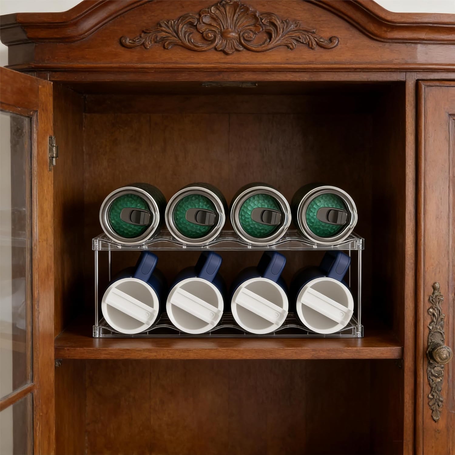 Yieach 2 Tier Waterbottle Organizer for Cabinet - Large Compartment Stackable Water Bottle Holder and Wine Bottle Rack,Acrylic Water Bottle Organizer Rack for 40 oz Stanley Cup,Yeti and Tumbler Shelf