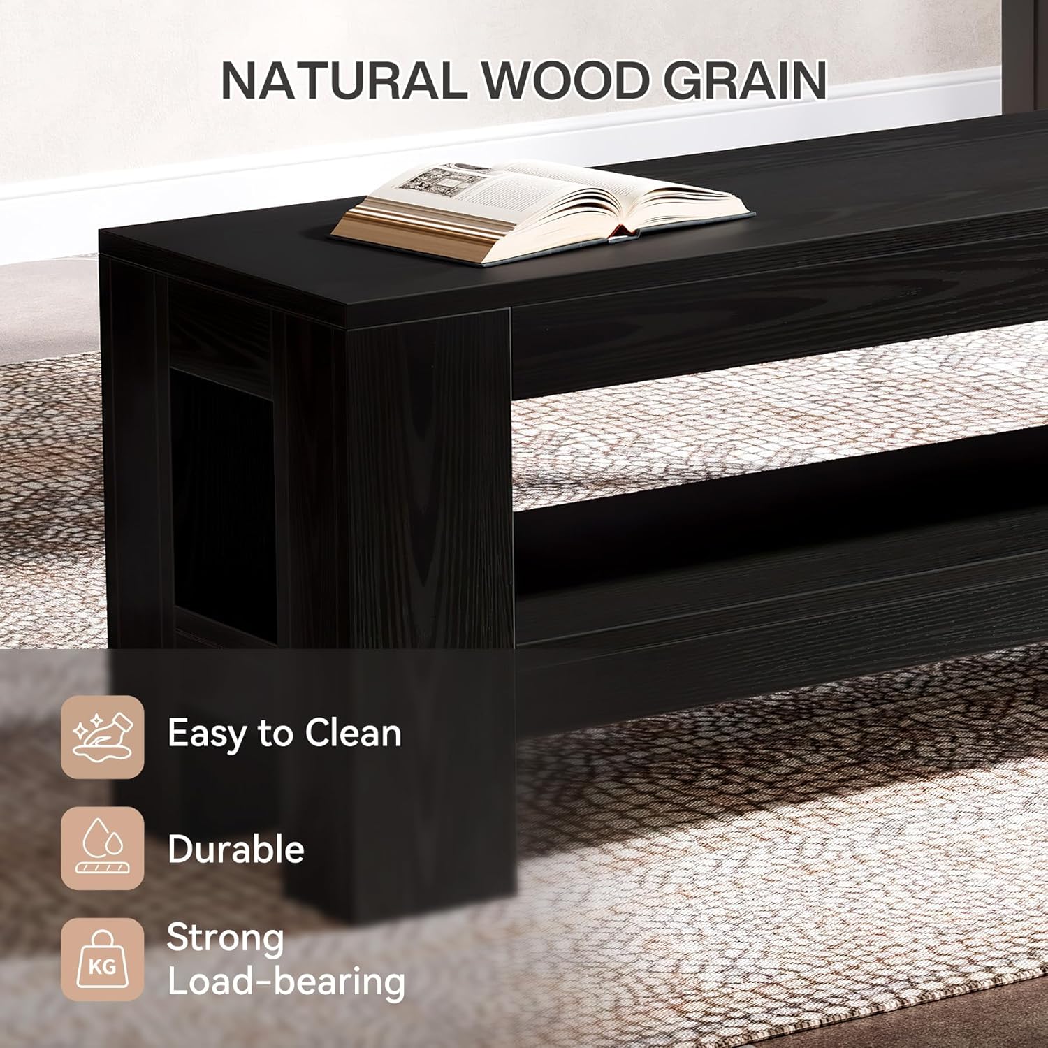 Tribesigns 59" Wooden Dining Bench with Storage Shelf, Farmhouse Indoor Entryway Bench for Dining Room, Bedroom, Kitchen, End of Bed, Black