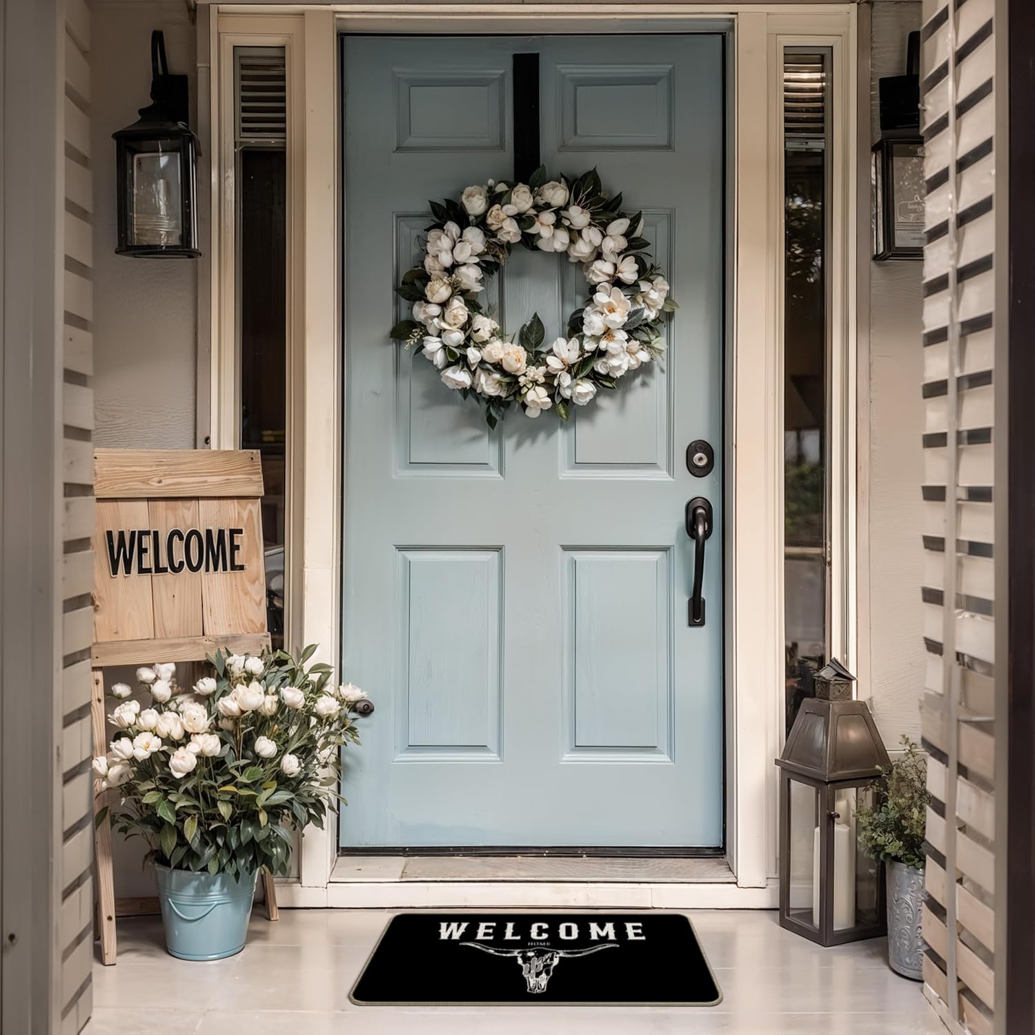 Western Bull Skull Welcome Howdy Door Mat 17 x 30,Cow Skull Farmhouse Home Decor Door Mat,Western Gifts for Women,Welcome Doormats for Outdoor Entrance Home Indoor ZH01-DD-182