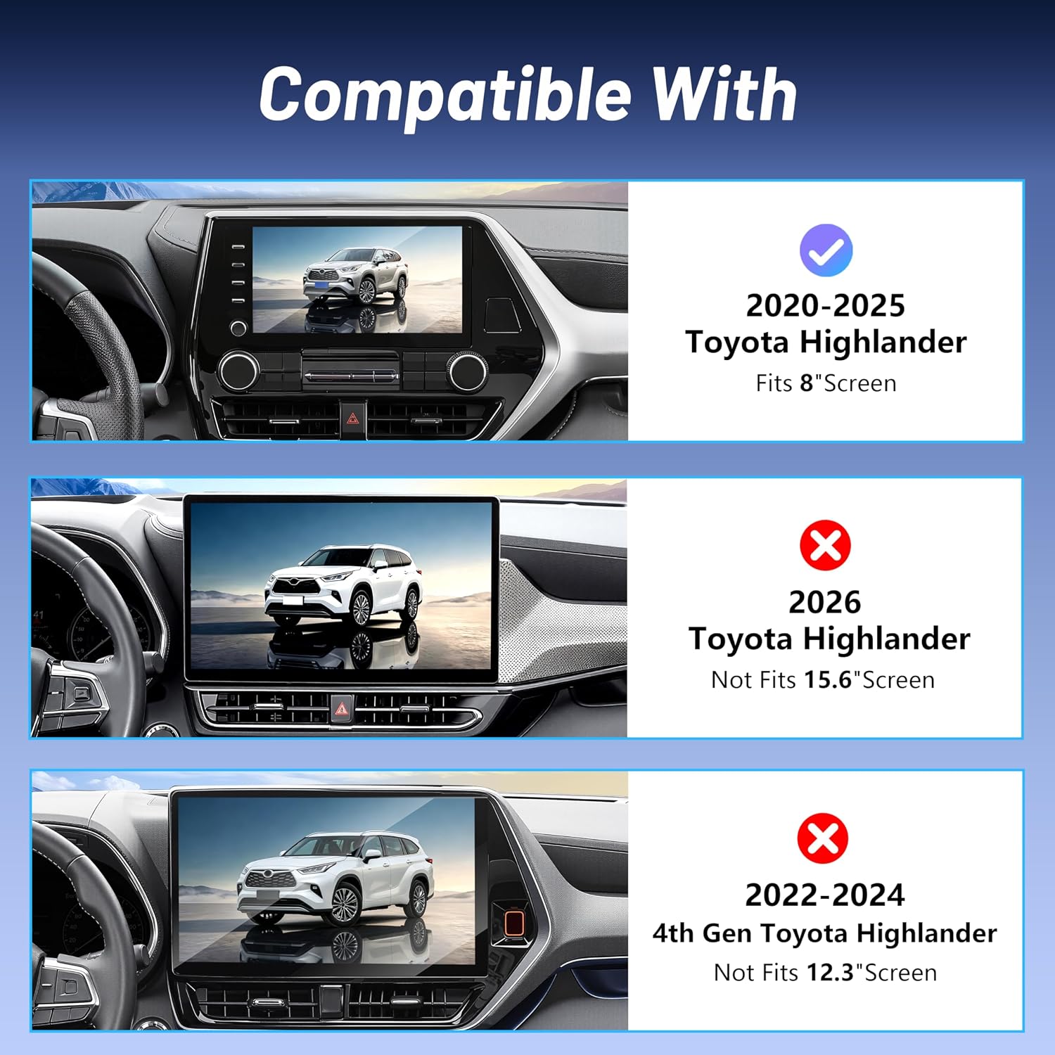 Phone Mount for Toyota Highlander (2020-2024 2025, 8 Inch), Mag Safe Car Mount Charger, Magnetic Phone Holder, 15W Wireless Charging, 360° & Hands Free, 2021 2022 2023 Highlander Interior Accessories