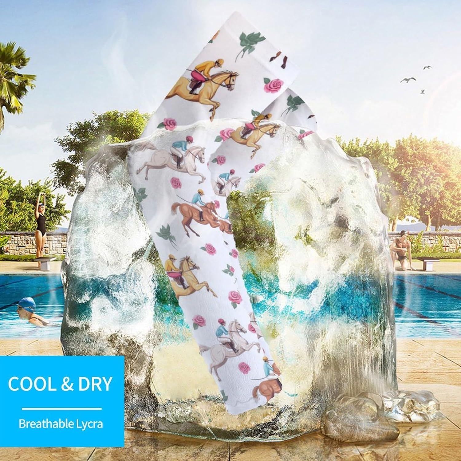 Horse Racing Arm Sleeves Sun Protection Sleeves Sports Cooling Arm Compression Sleeve for Men Women