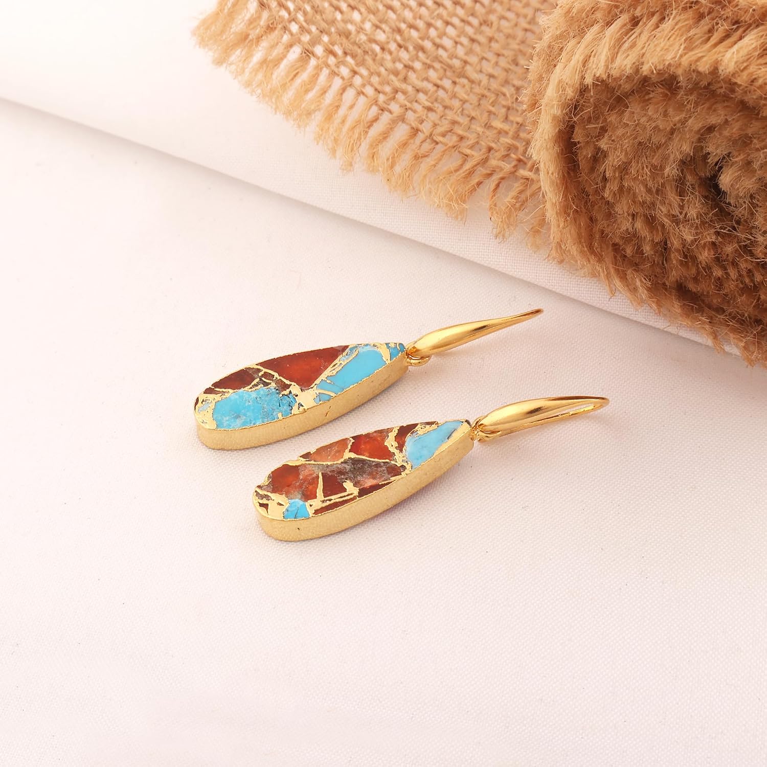 Guntaas Gems Style Orange Coper Turqoise Brass Gold Electroplated Drop & Dangle Earring Gift For Her