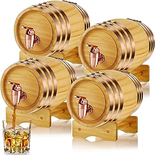 Thyle 4 Pcs 1 Liter Vintage Whiskey Barrel Cocktail Tequila Rum Spirits Liquors Whiskey Dispenser Alcohol Cask Barrel with Stand for Home Table Display Storage