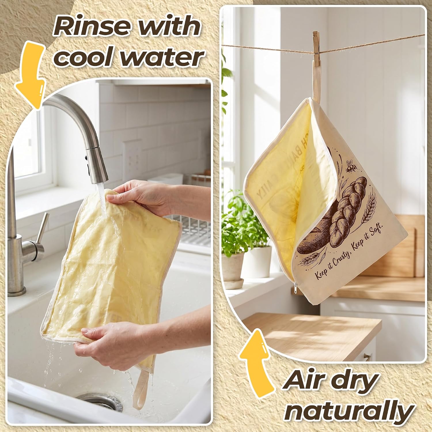 2 Pack Beeswax Sourdough Bread Bags, Reusable Storage Bags with L-Shaped Zipper, 13" x 16.7" Extra Large Bread Bags for Homemade Bread, Keep Fresh Longer