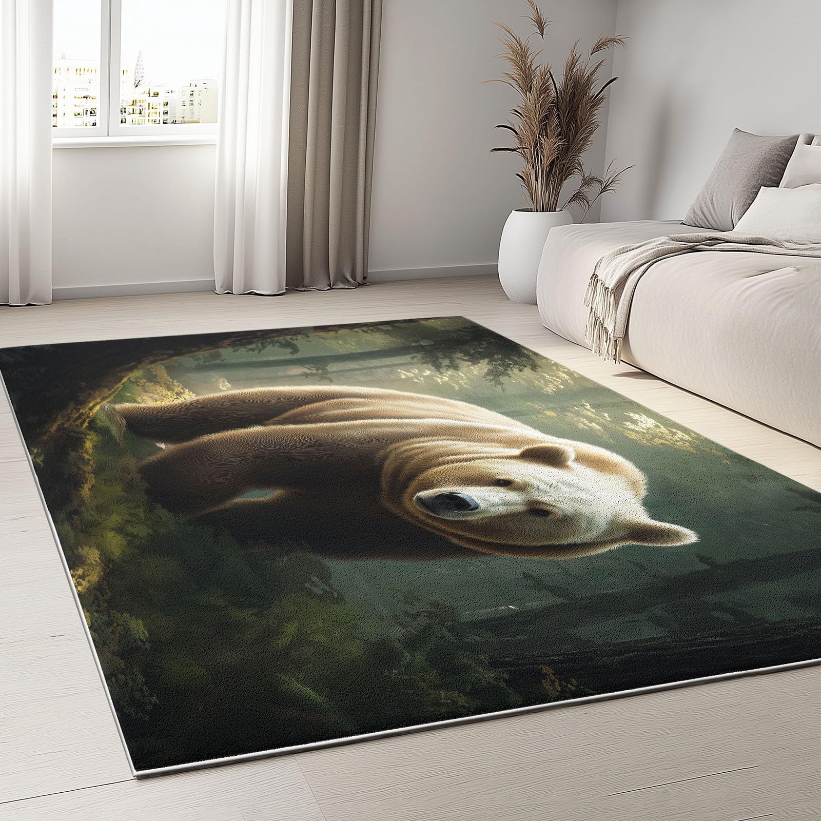 Dywan z motywem zwierzęcym niedźwiedzia dżungli można prać w pralce, krótki włos, 80 x 150 cm, brązowy