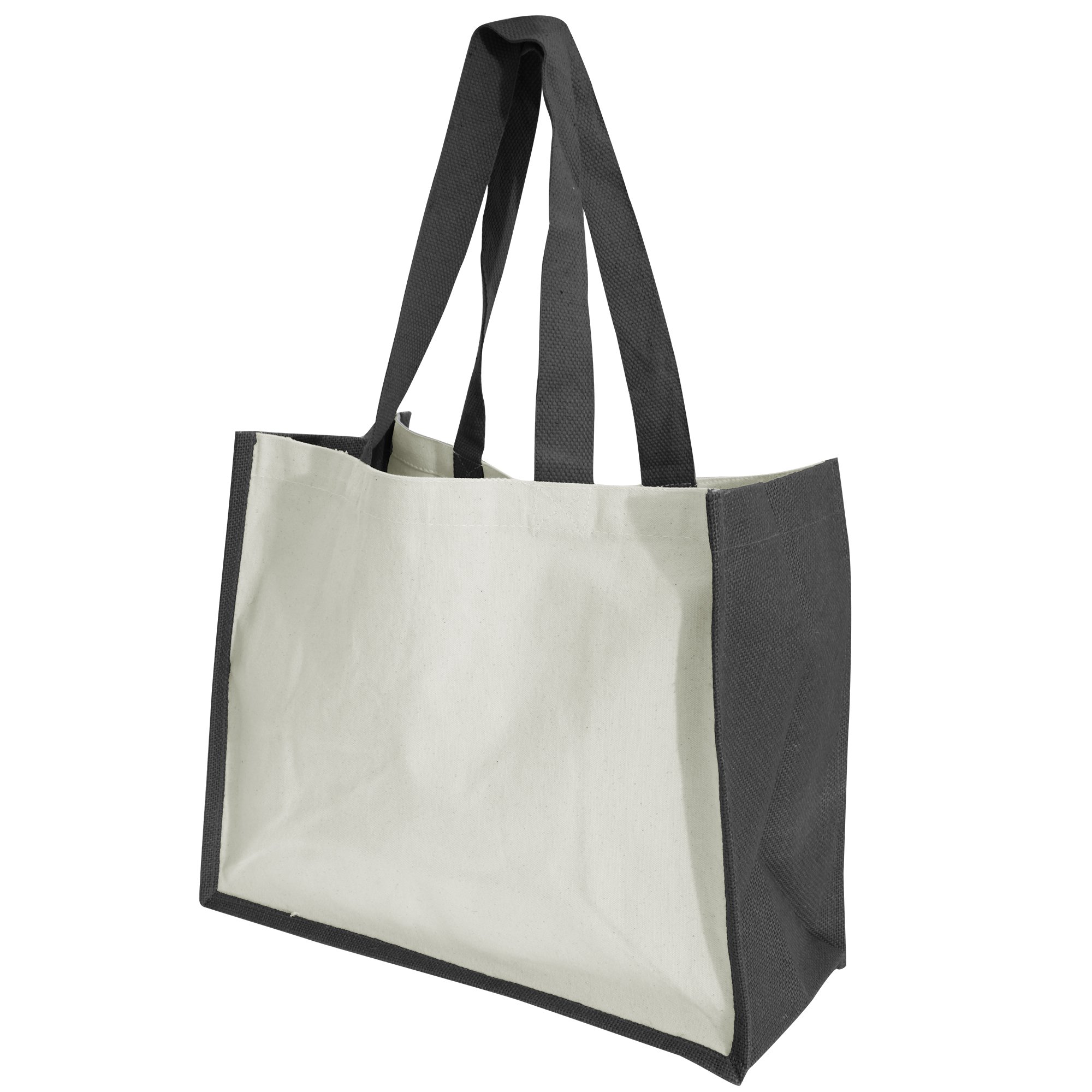 Westford Mill W422 Classic Jute Shopper - Eco-Friendly Reusable Tote Bag - Black